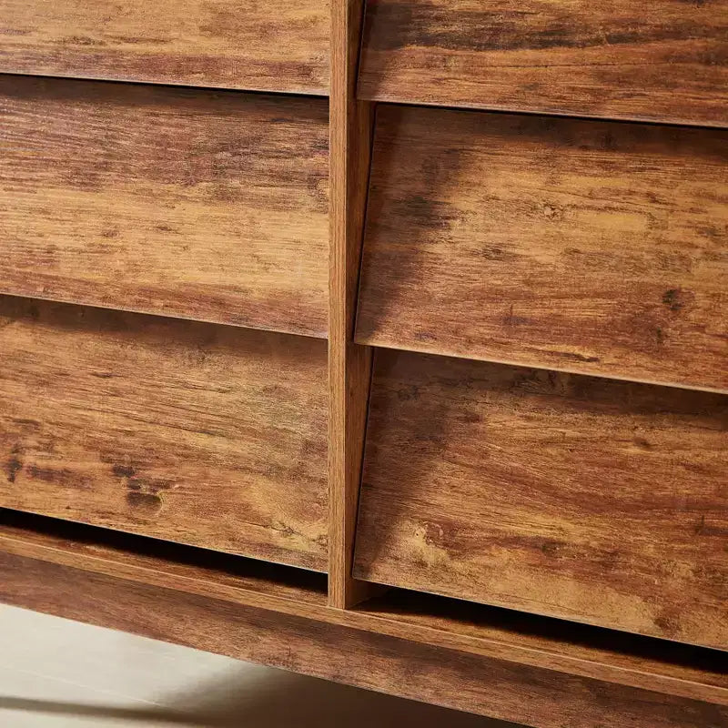 6 Drawer Dresser for Bedroom, Vintage Wide Chest of Drawers with Bevel Design, Accent Double Dresser Storage Organizers