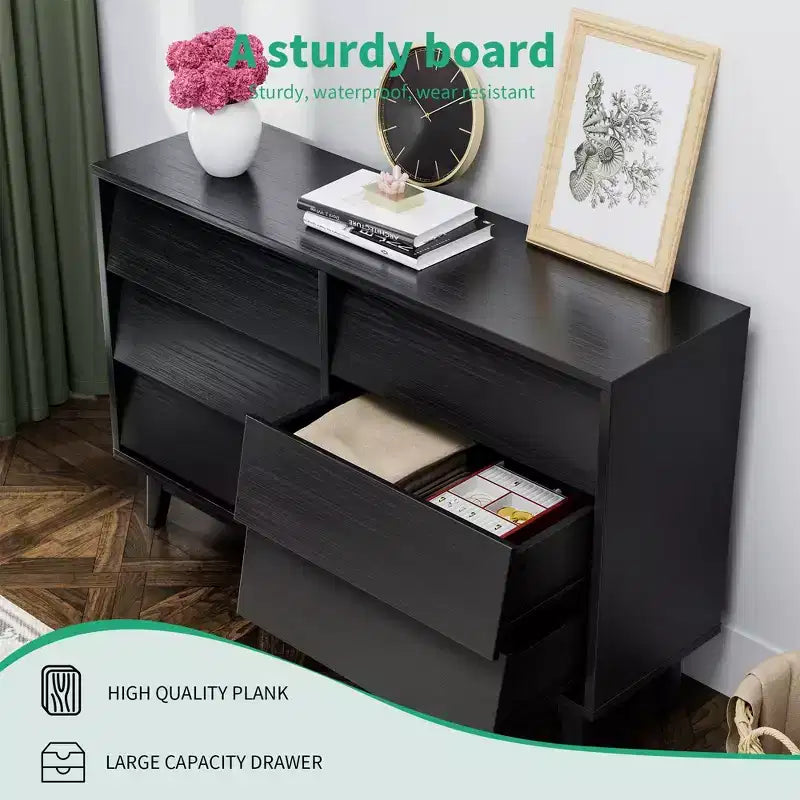 6 Drawer Dresser for Bedroom, Vintage Wide Chest of Drawers with Bevel Design, Accent Double Dresser Storage Organizers