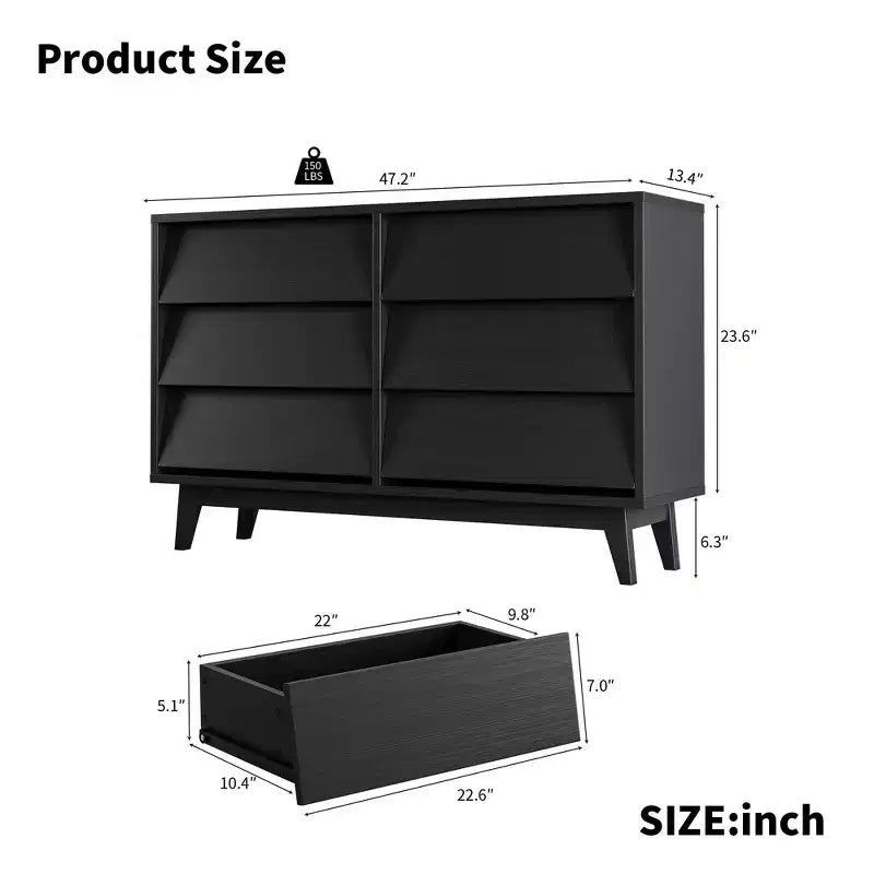 6 Drawer Dresser for Bedroom, Vintage Wide Chest of Drawers with Bevel Design, Accent Double Dresser Storage Organizers