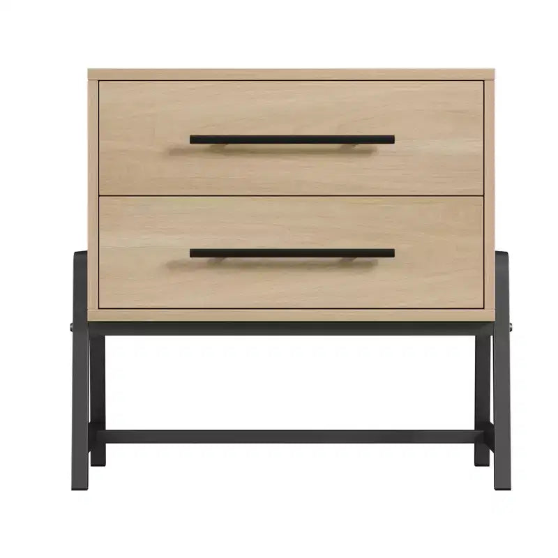 Mid Century Modern Bedside Table with 2 Storage Drawers, Nightstand,Light Wood & Metal Legs Side Table for Bedroom, Living Room, Light Wood
