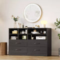 4-Drawer Dresser, Multi-Space Organizer for Bedroom,Cabinet with 6 Storage Cubbies Modern Dresser & TV Stand, Living Room, Black