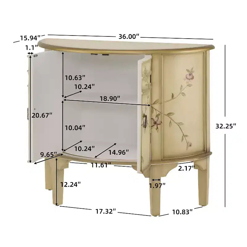 Christopher Knight Home Ainsley Vintage Handcrafted Floral Design Half Moon Storage Sideboard Cabinet with 2 Doors
