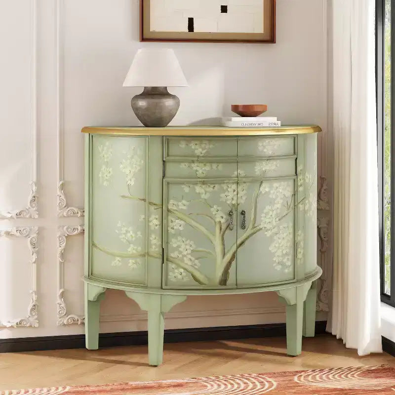 Christopher Knight Home Ainsley Vintage Handcrafted Floral Design Half Moon Storage Sideboard Cabinet with 2 Doors