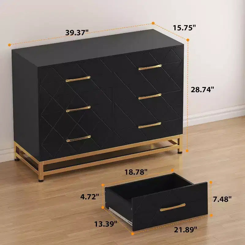 Modern 6 Drawer Wood TV Stand, Entertainment Console Table with Storage for Bedroom, Living Room, Entryway, Hallway, Nursery, Media Cabinet