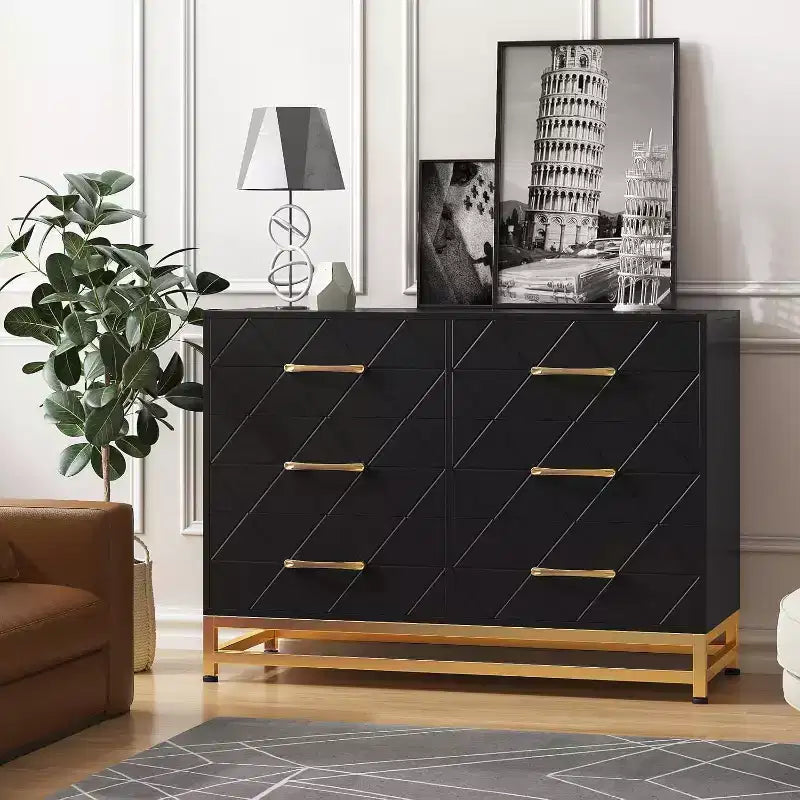 Modern 6 Drawer Wood TV Stand, Entertainment Console Table with Storage for Bedroom, Living Room, Entryway, Hallway, Nursery, Media Cabinet