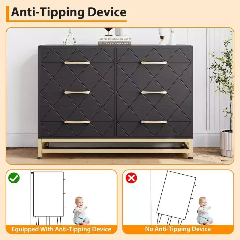 Modern 6 Drawer Wood TV Stand, Entertainment Console Table with Storage for Bedroom, Living Room, Entryway, Hallway, Nursery, Media Cabinet