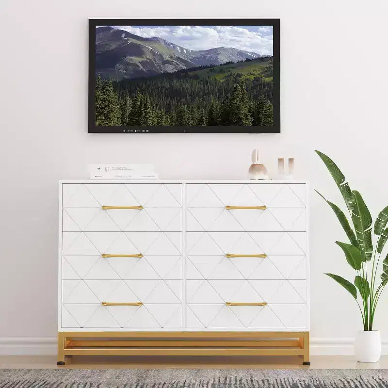 Modern 6 Drawer Wood TV Stand, Entertainment Console Table with Storage for Bedroom, Living Room, Entryway, Hallway, Nursery, Media Cabinet