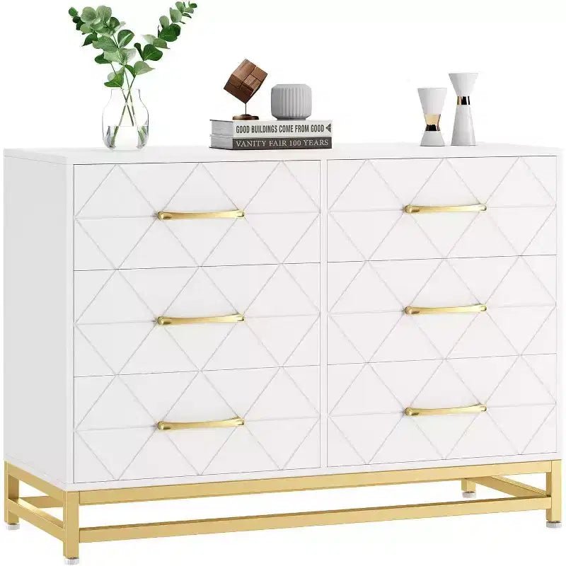 Modern 6 Drawer Wood TV Stand, Entertainment Console Table with Storage for Bedroom, Living Room, Entryway, Hallway, Nursery, Media Cabinet