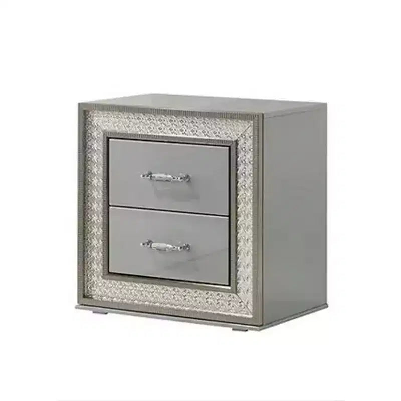 Royal Hampton Nightstand with 2 Drawers, Scale Molding Trim, Metallic Gray Wood