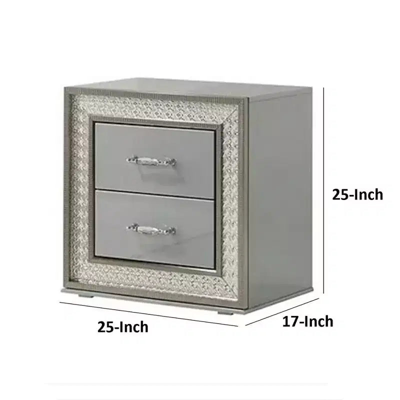 Royal Hampton Nightstand with 2 Drawers, Scale Molding Trim, Metallic Gray Wood