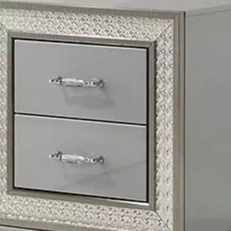 Royal Hampton Nightstand with 2 Drawers, Scale Molding Trim, Metallic Gray Wood