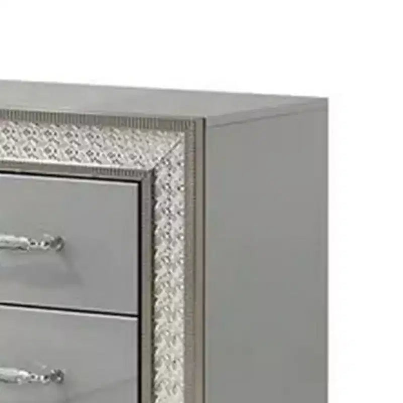 Royal Hampton Nightstand with 2 Drawers, Scale Molding Trim, Metallic Gray Wood