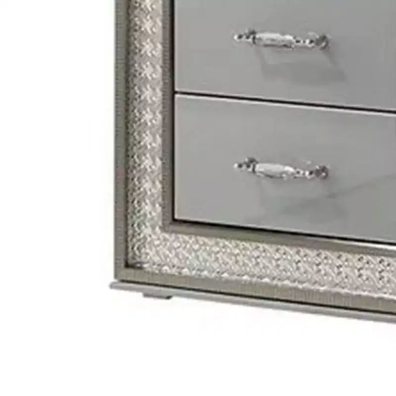Royal Hampton Nightstand with 2 Drawers, Scale Molding Trim, Metallic Gray Wood
