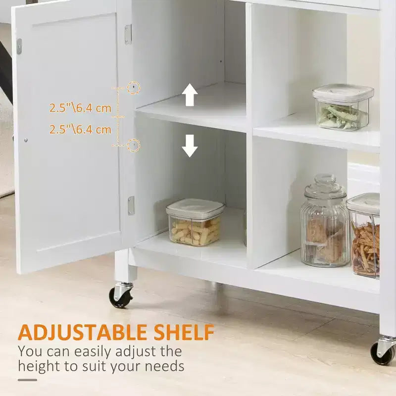 Okak Rolling Kitchen Island with Storage, Kitchen Cart with Wooden Tabletop, Kitchen Island Table for Dining Room, Kitchen, Living Room