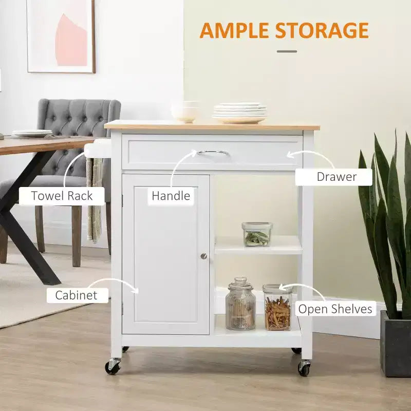 Okak Rolling Kitchen Island with Storage, Kitchen Cart with Wooden Tabletop, Kitchen Island Table for Dining Room, Kitchen, Living Room