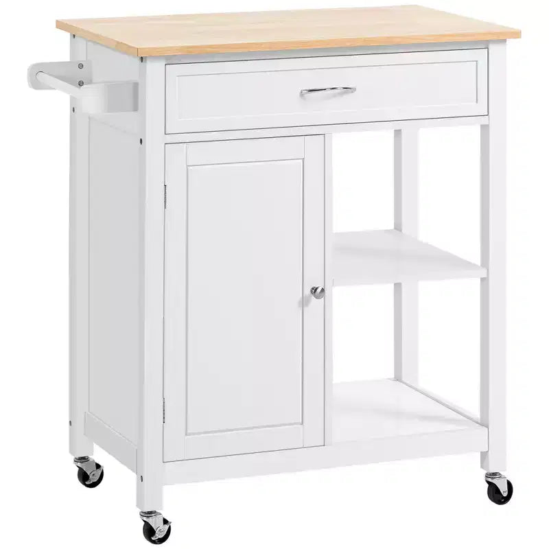 Okak Rolling Kitchen Island with Storage, Kitchen Cart with Wooden Tabletop, Kitchen Island Table for Dining Room, Kitchen, Living Room