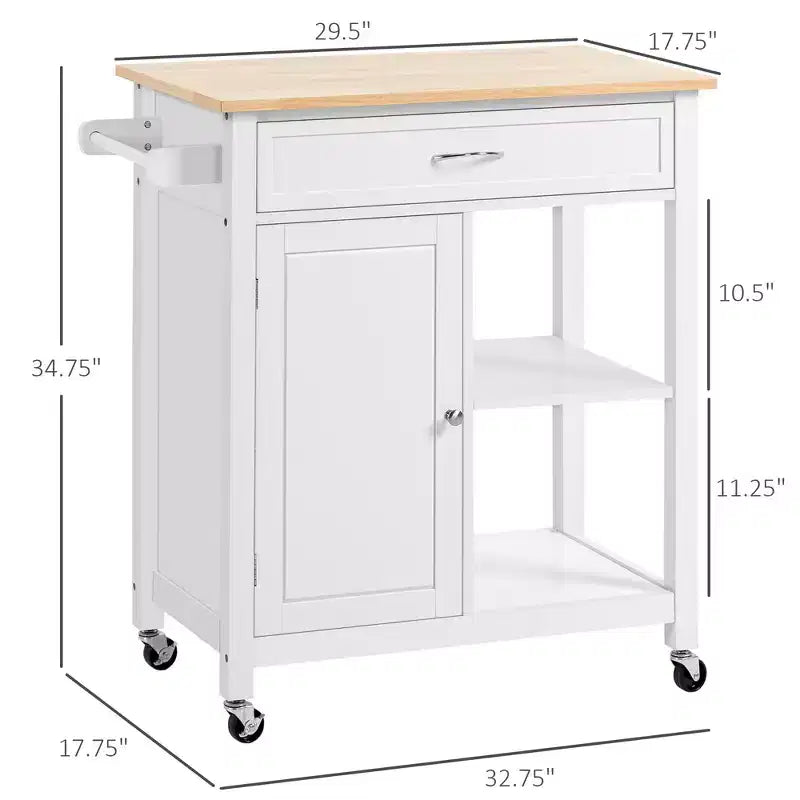 Okak Rolling Kitchen Island with Storage, Kitchen Cart with Wooden Tabletop, Kitchen Island Table for Dining Room, Kitchen, Living Room