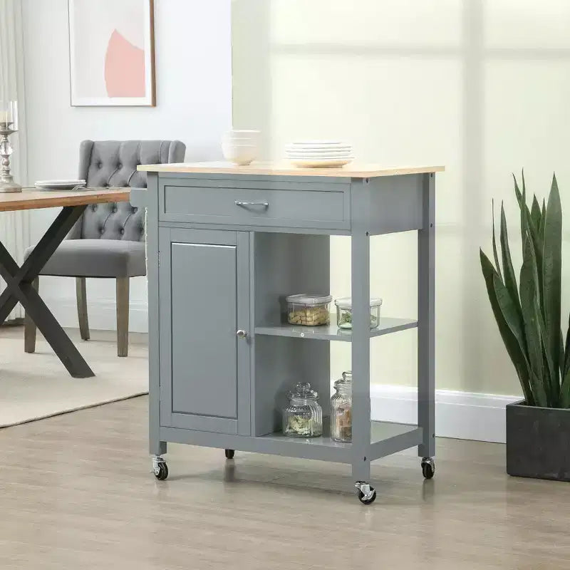Okak Rolling Kitchen Island with Storage, Kitchen Cart with Wooden Tabletop, Kitchen Island Table for Dining Room, Kitchen, Living Room