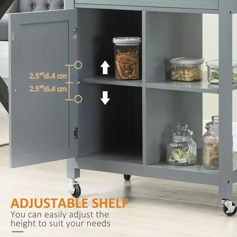 Okak Rolling Kitchen Island with Storage, Kitchen Cart with Wooden Tabletop, Kitchen Island Table for Dining Room, Kitchen, Living Room