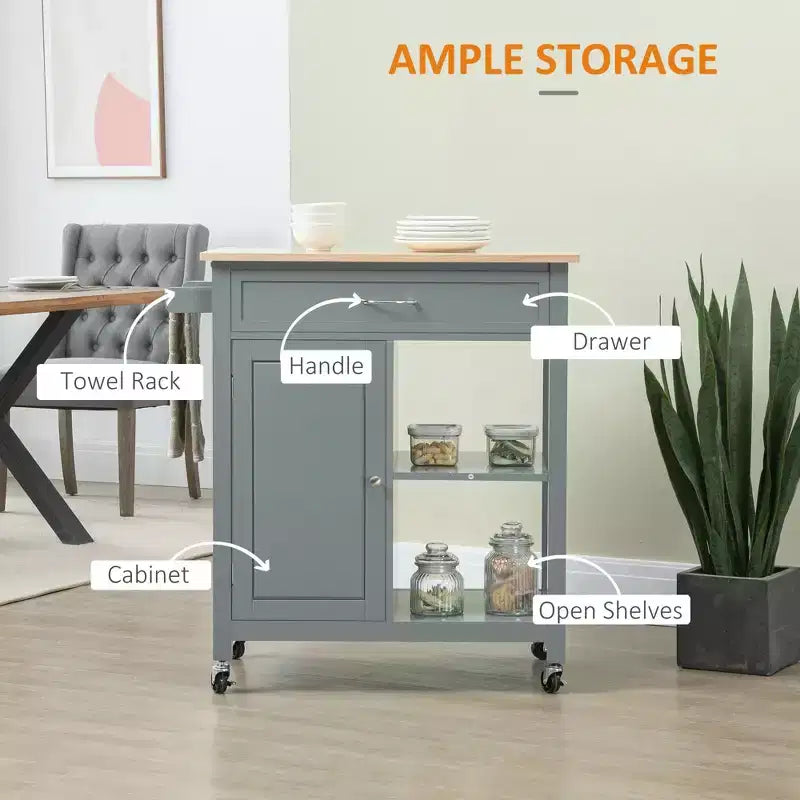 Okak Rolling Kitchen Island with Storage, Kitchen Cart with Wooden Tabletop, Kitchen Island Table for Dining Room, Kitchen, Living Room