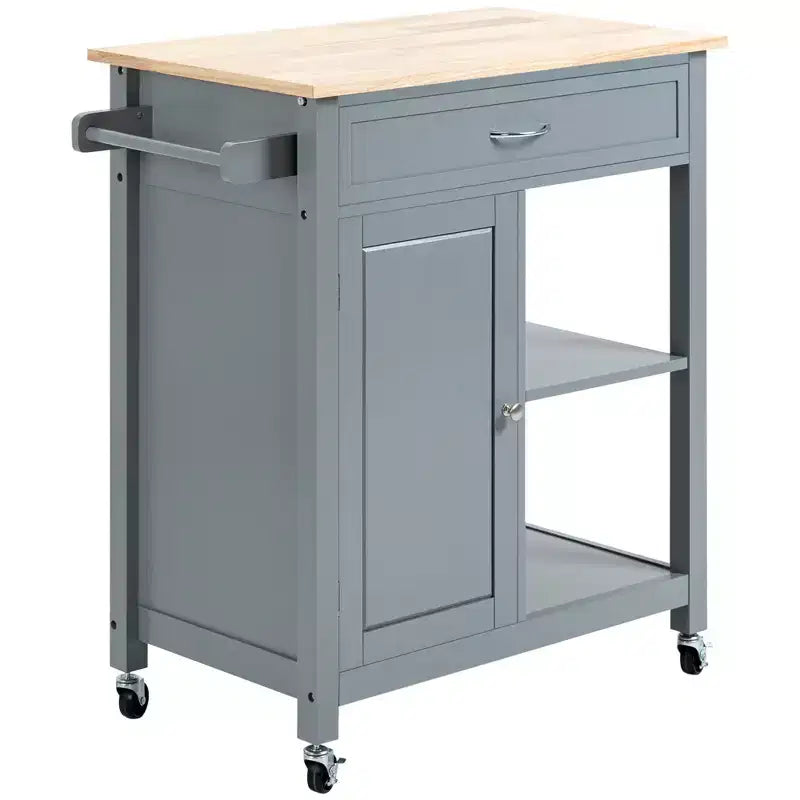 Okak Rolling Kitchen Island with Storage, Kitchen Cart with Wooden Tabletop, Kitchen Island Table for Dining Room, Kitchen, Living Room