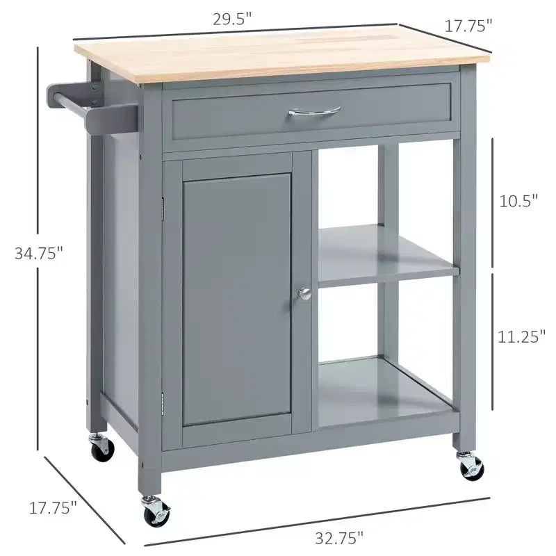 Okak Rolling Kitchen Island with Storage, Kitchen Cart with Wooden Tabletop, Kitchen Island Table for Dining Room, Kitchen, Living Room