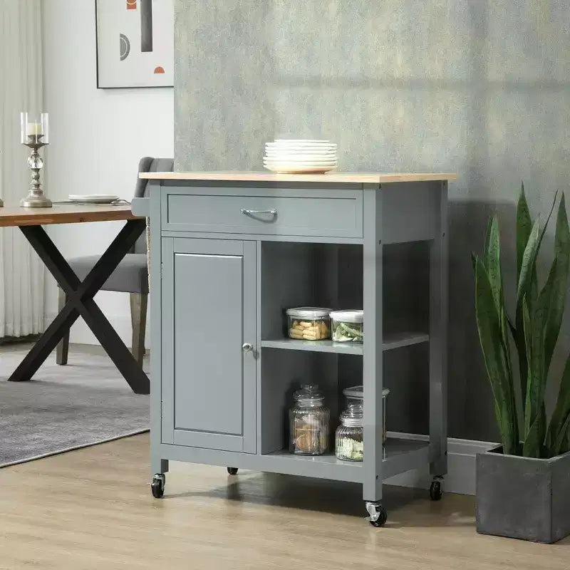Okak Rolling Kitchen Island with Storage, Kitchen Cart with Wooden Tabletop, Kitchen Island Table for Dining Room, Kitchen, Living Room