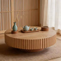 JVNOXK 35.43'' Round Wood Coffee Table for Living Room, Modern Handcraft Drum Coffee Table, Circle Wooden Coffee Table for Small Space Apartment ASH