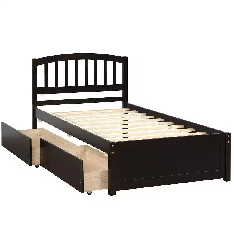 FAMYYT Twin Size Wood Platform Bed With 2 Storage Drawers, Easy Assembly