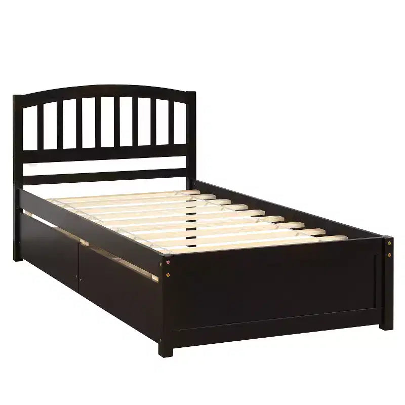 FAMYYT Twin Size Wood Platform Bed With 2 Storage Drawers, Easy Assembly