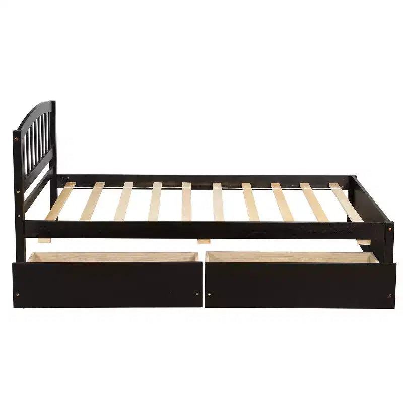 FAMYYT Twin Size Wood Platform Bed With 2 Storage Drawers, Easy Assembly
