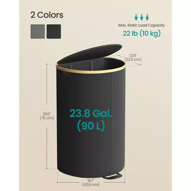 SONGMICS Laundry Hamper, Laundry Basket with Lid, 23.8 Gal. (90 L), with Removable Liner Bag, Ink Black and Light Bamboo