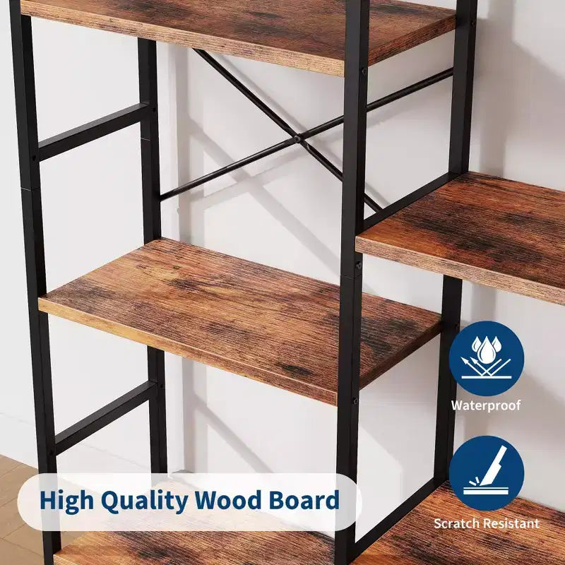 Triple 4 Tier Arched Bookshelf, Large Open Display Bookcase with 11 Shelves, Metal Frame & Wood Shelves, Wide Tall Standing Storage Rack for Bedroom