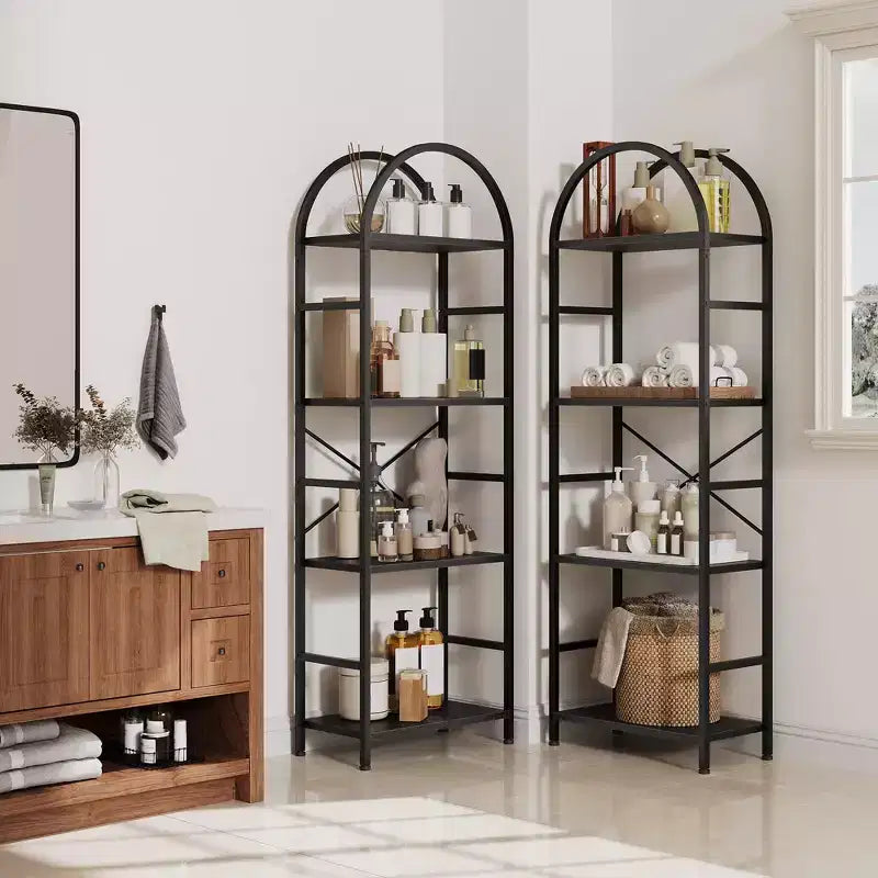 Triple 4 Tier Arched Bookshelf, Large Open Display Bookcase with 11 Shelves, Metal Frame & Wood Shelves, Wide Tall Standing Storage Rack for Bedroom