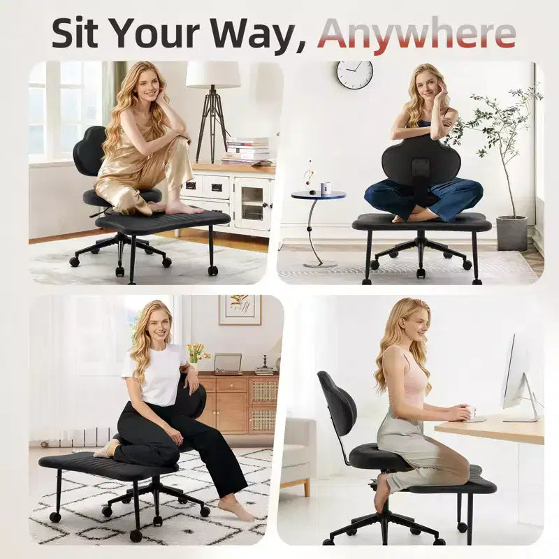 Ergonomic Cross Legged Chair, 360 Swivel Meditation Chair with Wheels, Height Adjustable Seat for Meditation, ADHD & Yogal for Home Office