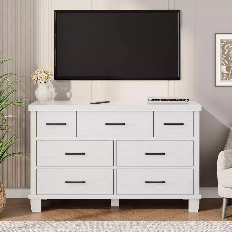 Modern 7-Drawer Dresser Wooden Chest of Drawers with Metal Handles Large Storage Capacity Ideal for Bedroom, Living Room, Hallway, Nursery