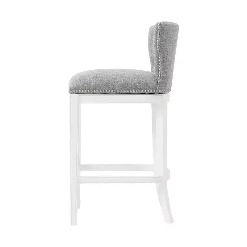 Miranda Swivel Bar Height Stool White: Upholstered Back, Nailhead Trim - Alaterre Furniture