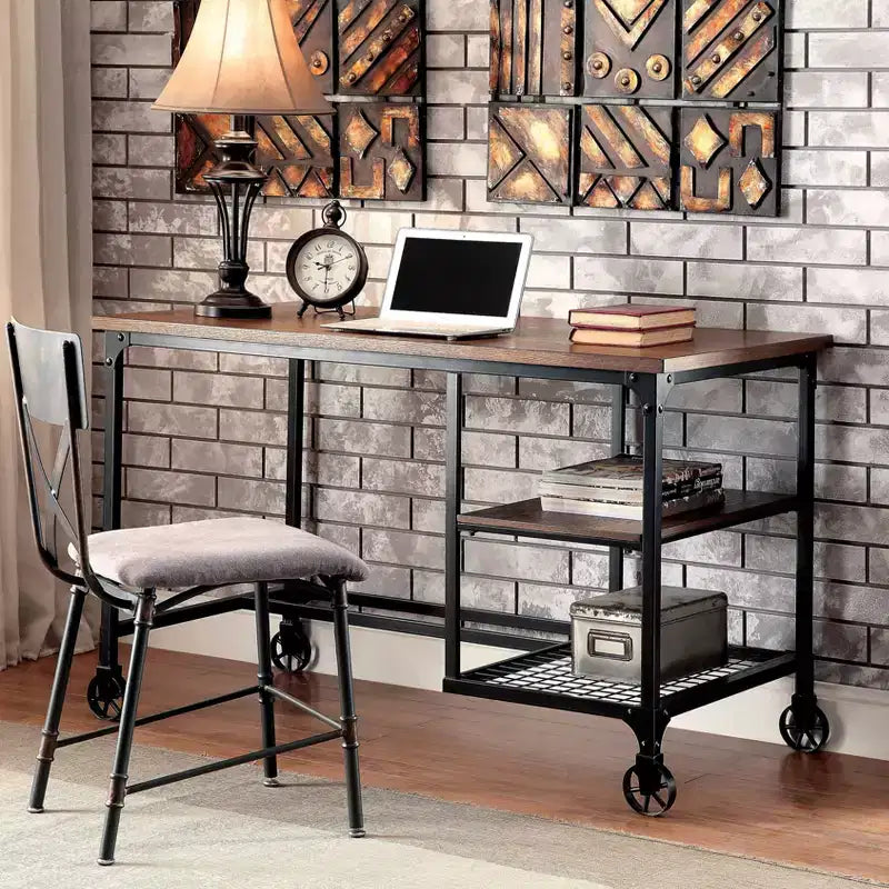 48" Reicher Industrial Computer Desk Antique Black - miBasics: Mobile Workstation with Open Shelf