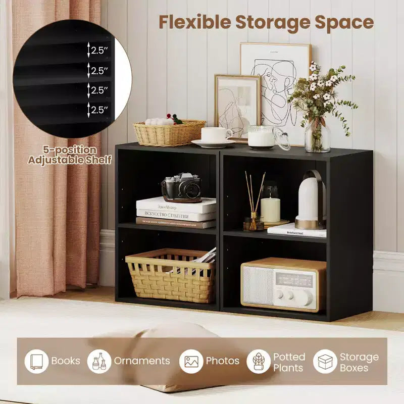 Costway 2-Cube Bookcase with Adjustable Shelf Freestanding 2-Tier Open Bookshelf Modern