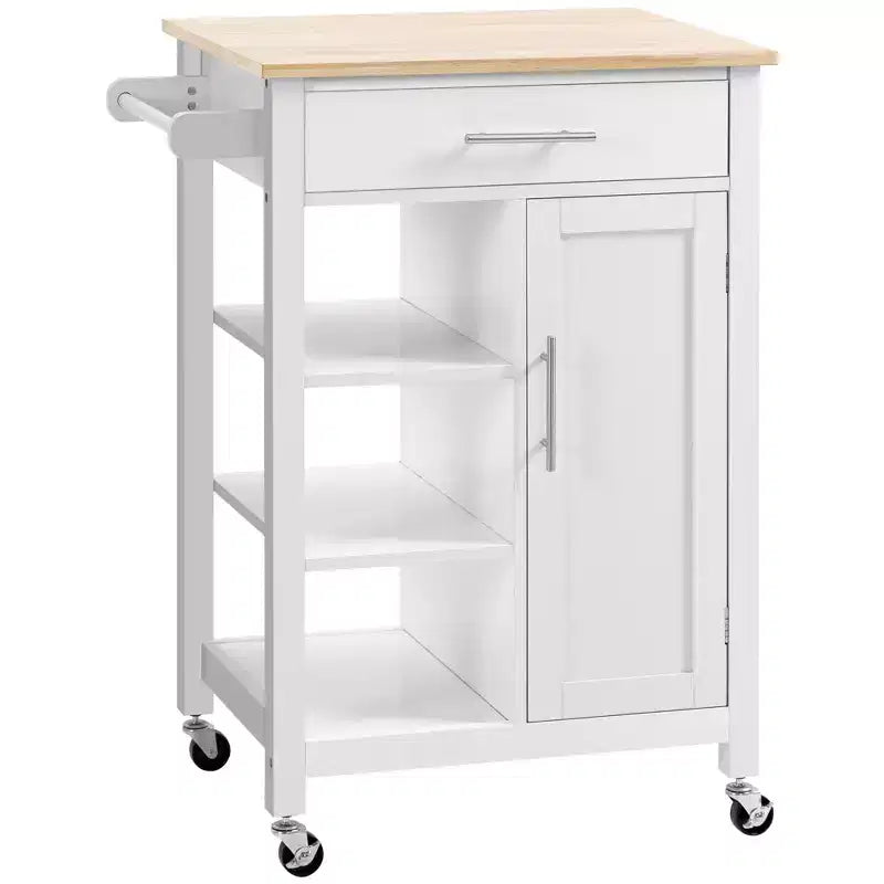 HOMCOM Compact Kitchen Island Cart on Wheels, Rolling Utility Trolley Cart with Storage Shelf & Drawer for Dining Room