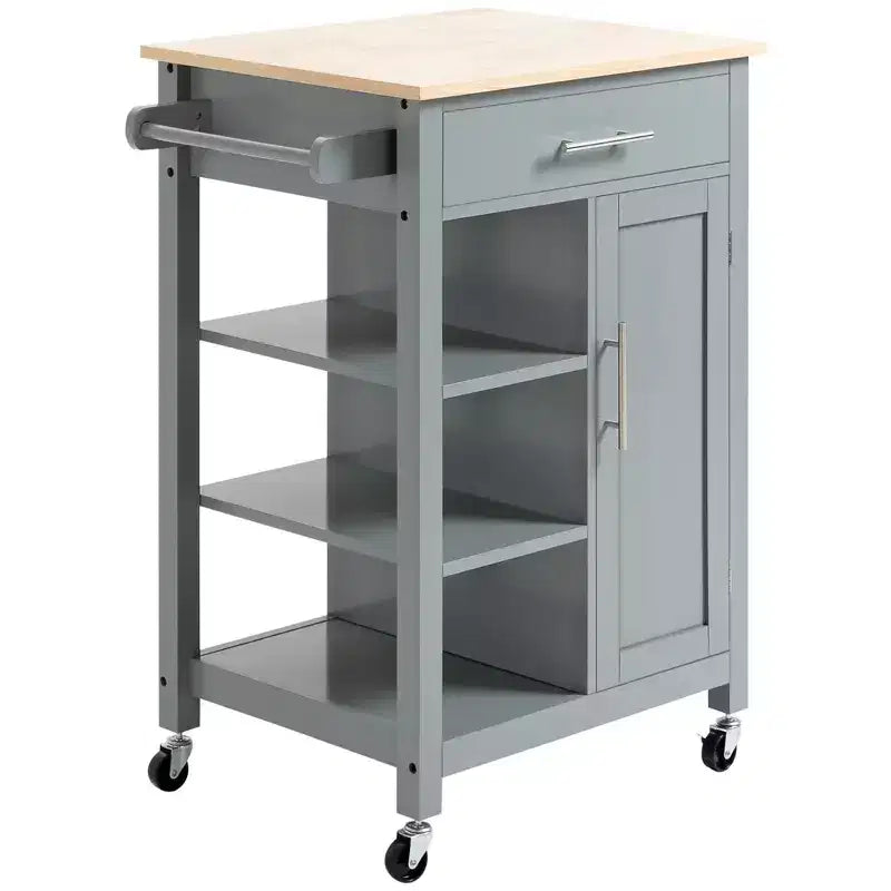 HOMCOM Compact Kitchen Island Cart on Wheels, Rolling Utility Trolley Cart with Storage Shelf & Drawer for Dining Room