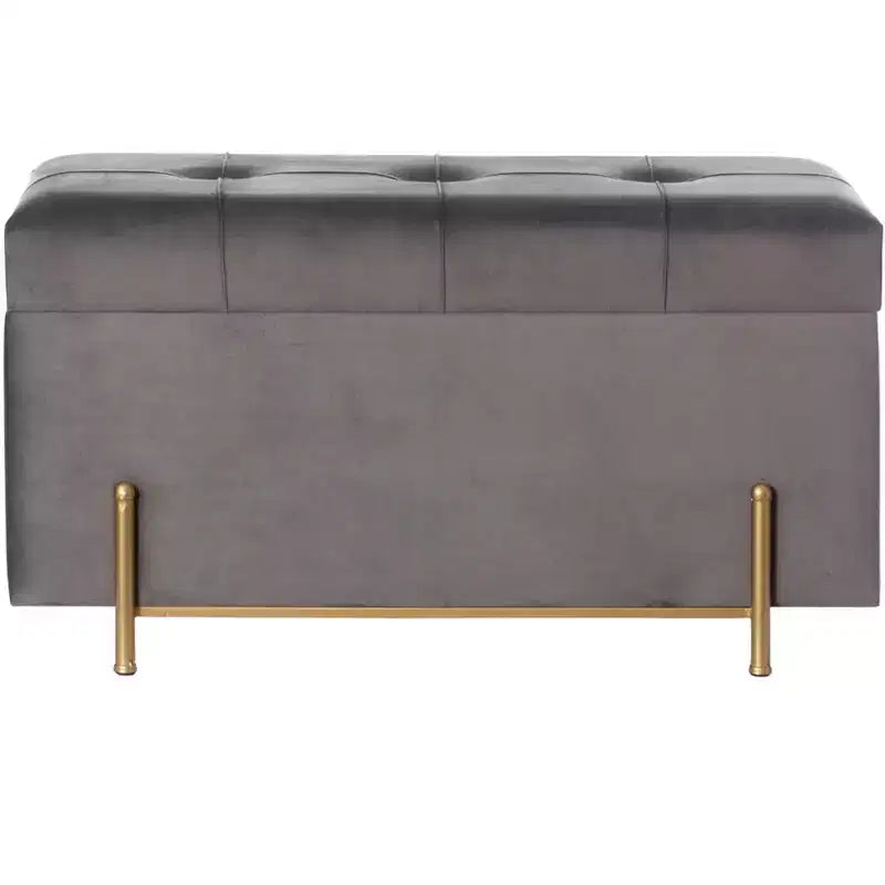 Fabulaxe Large Rectangle Velvet Storage Ottoman with Golden Legs | Sitting Bench for Living Room Home Decor with Cylindrical Golden Support