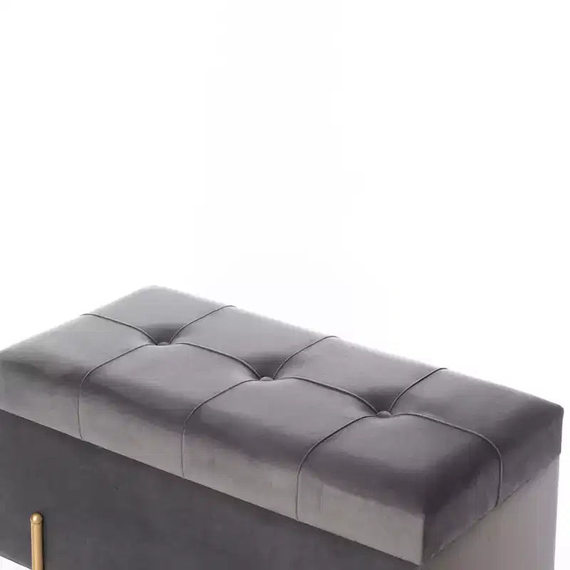 Fabulaxe Large Rectangle Velvet Storage Ottoman with Golden Legs | Sitting Bench for Living Room Home Decor with Cylindrical Golden Support