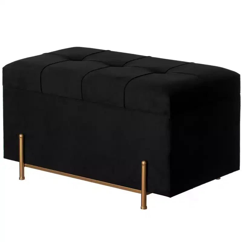 Fabulaxe Large Rectangle Velvet Storage Ottoman with Golden Legs | Sitting Bench for Living Room Home Decor with Cylindrical Golden Support