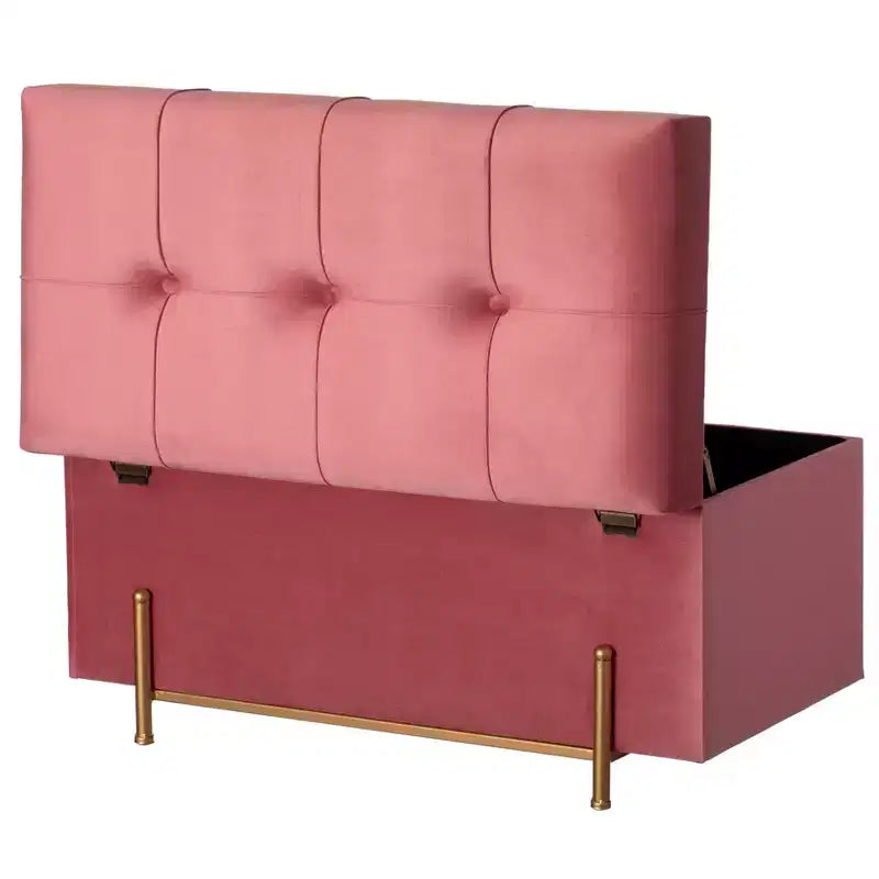 Fabulaxe Large Rectangle Velvet Storage Ottoman with Golden Legs | Sitting Bench for Living Room Home Decor with Cylindrical Golden Support