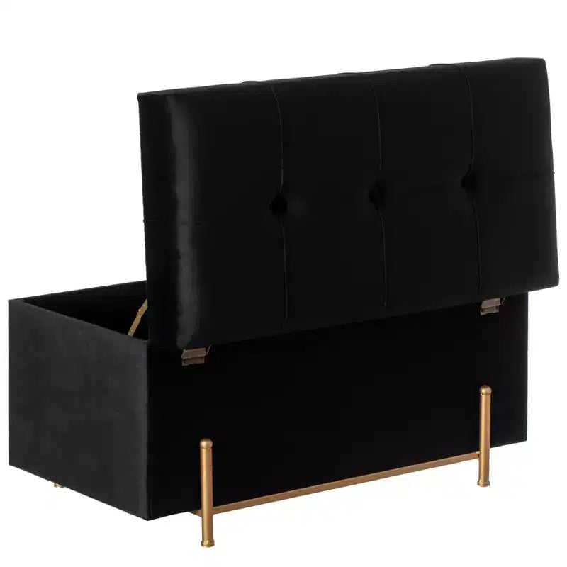 Fabulaxe Large Rectangle Velvet Storage Ottoman with Golden Legs | Sitting Bench for Living Room Home Decor with Cylindrical Golden Support